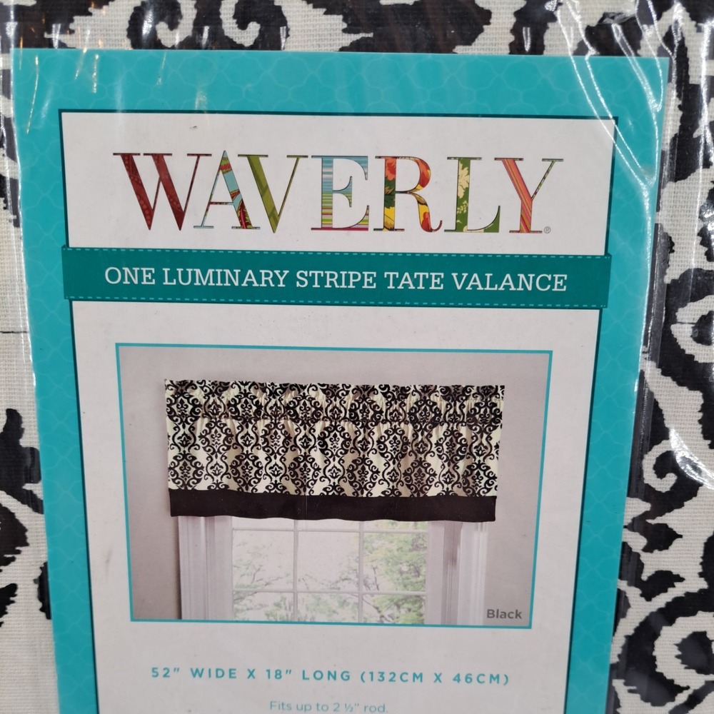 Waverly Luminary Stripe Tate Valance Black & White 52x18" Classic 2.5"Rod Pocket